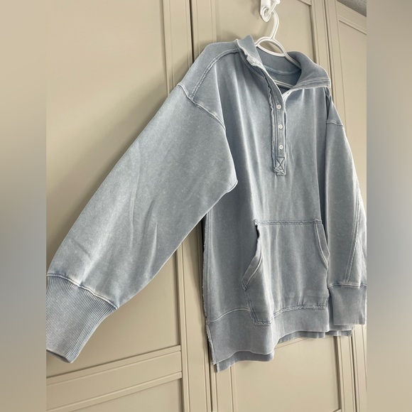 NWT Aerie Vintage Popover Polo Oversized Sweatshirt in “Cloud Wash” - Picture 6 of 14